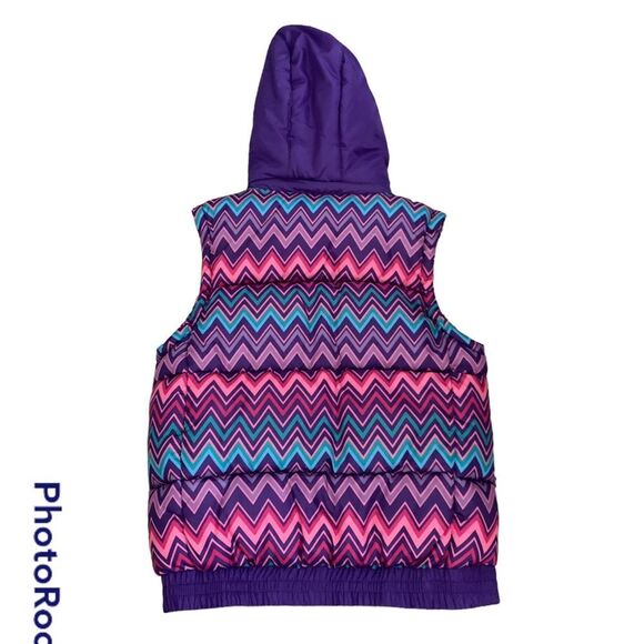 Vertical 9 Chevron Purple Pink Puffer Lined Fleece Vest with Hood Plus Size 16 - Picture 6 of 12